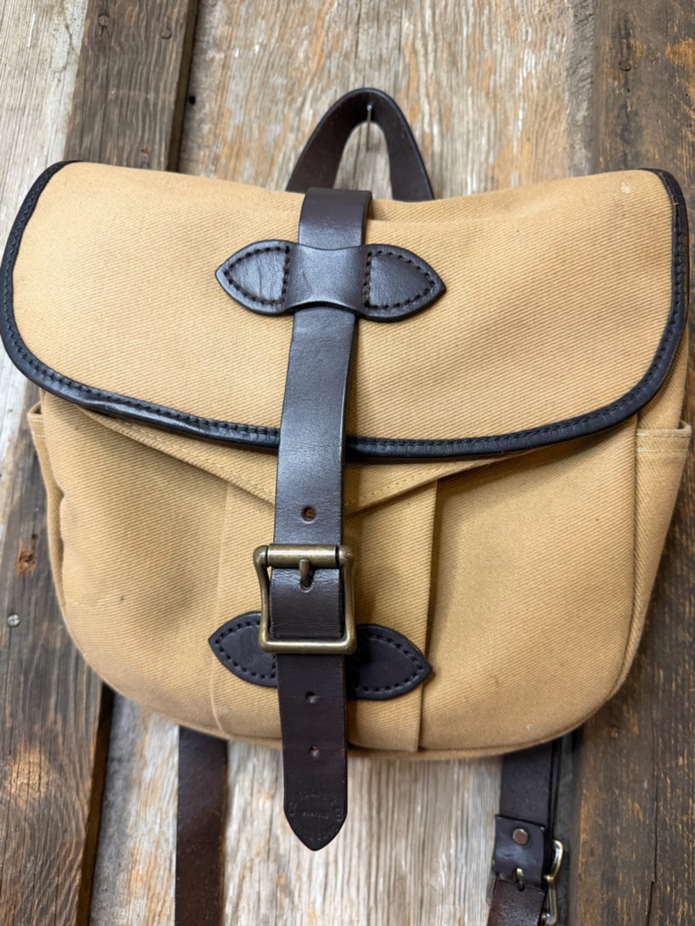 Filson Small Rugged Twill Field Bag Khaki/Leather Made in USA - Picture 2 of 16